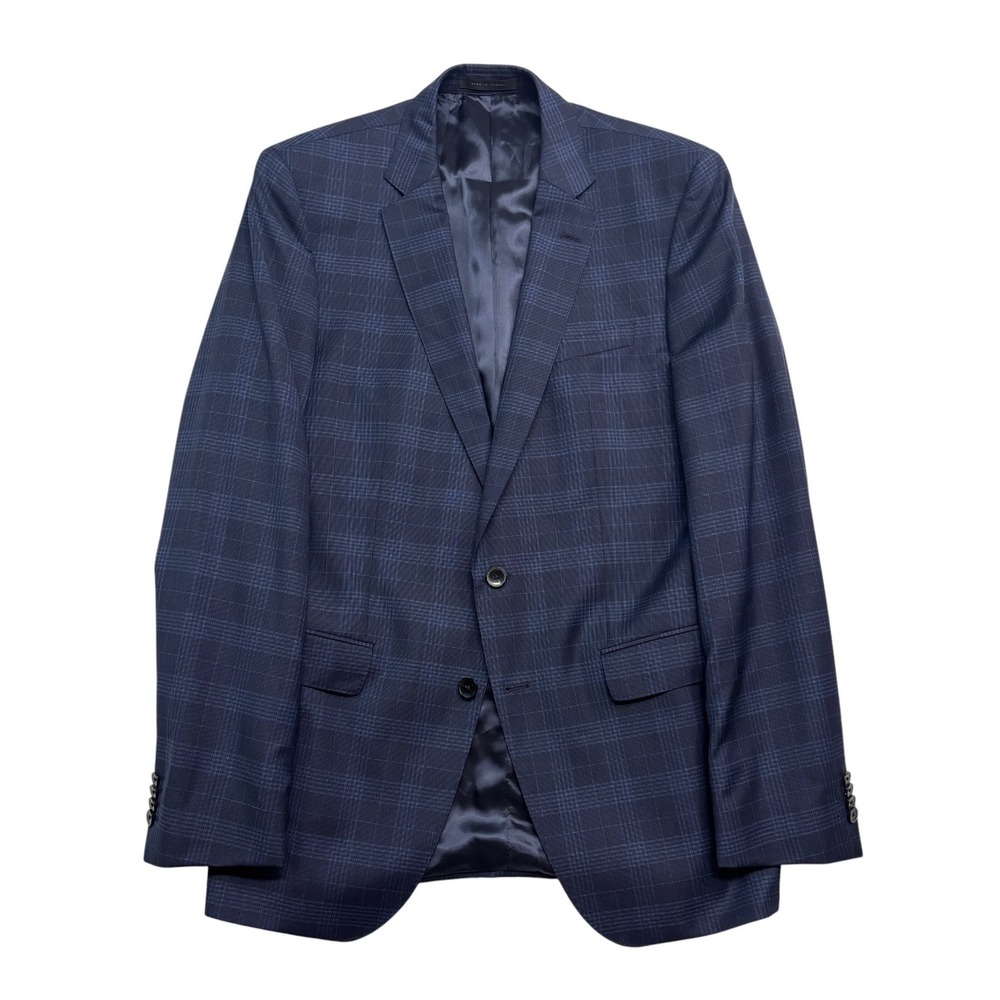 Hugo Boss 42L Navy Blue Plaid Huge6 Blazer Jacket Sport Suit Coat Wool Modern
